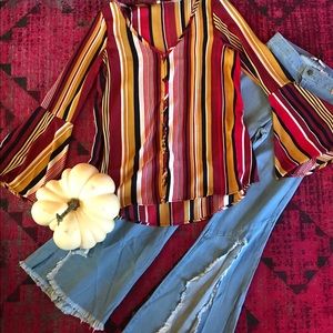 Bell Sleeved Striped Blouse